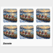 Lhasa Apso Christmas Boat Holiday Vierkante Sticker (Vel)