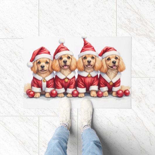 Lhasa Apso Christmas Dress Santa Hat Deurmat (Binnen)