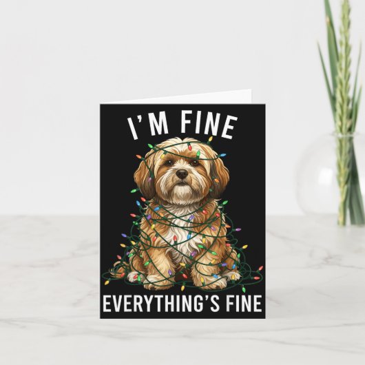 Lhasa Apso Christmas I'm Fine Everything Is Fine Kaart (Voorkant)
