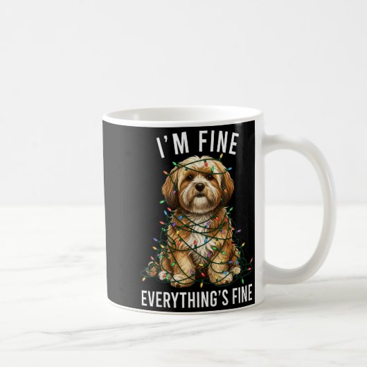 Lhasa Apso Christmas I'm Fine Everything Is Fine Koffiemok (Rechts)