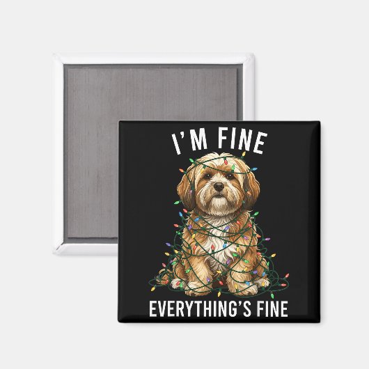 Lhasa Apso Christmas I'm Fine Everything Is Fine  Magneet (Voorkant / Achterkant)