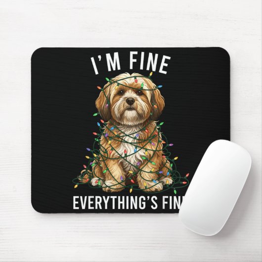 Lhasa Apso Christmas I'm Fine Everything Is Fine Muismat (Met muis)