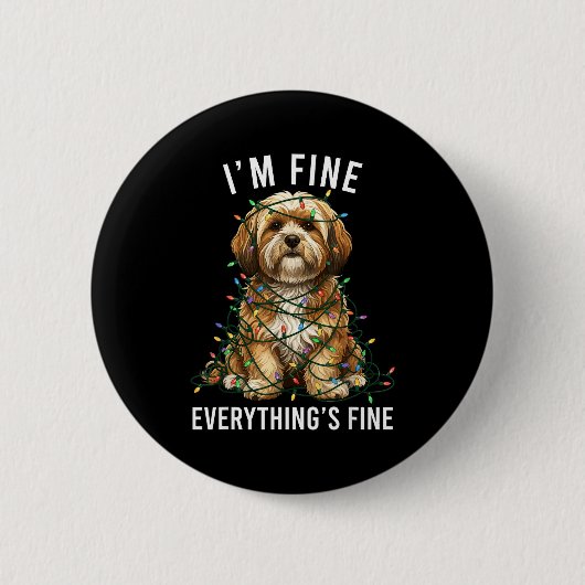 Lhasa Apso Christmas I'm Fine Everything Is Fine Ronde Button 5,7 Cm (Voorkant)