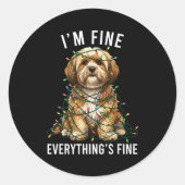 Lhasa Apso Christmas I'm Fine Everything Is Fine  Ronde Sticker (Voorkant)
