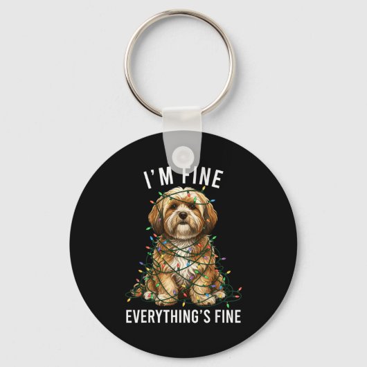 Lhasa Apso Christmas I'm Fine Everything Is Fine Sleutelhanger (Voorkant)
