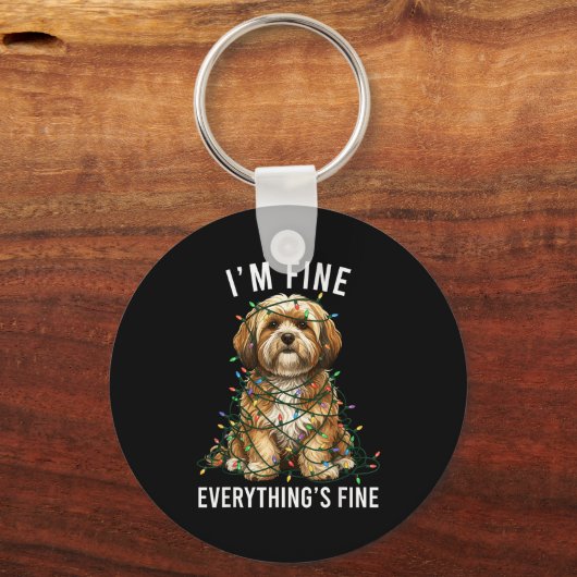 Lhasa Apso Christmas I'm Fine Everything Is Fine Sleutelhanger (Voorkant)