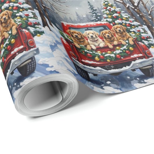 Lhasa Apso Christmas Red Truck Holiday Cadeaupapier (Rol Hoek)