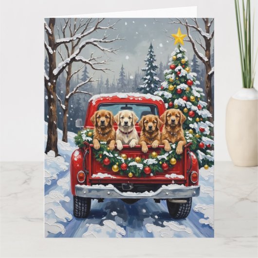 Lhasa Apso Christmas Red Truck Holiday Kaart (Voorkant)