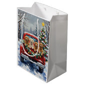 Lhasa Apso Christmas Red Truck Holiday Medium Cadeauzakje (Achterkant Gekanteld)