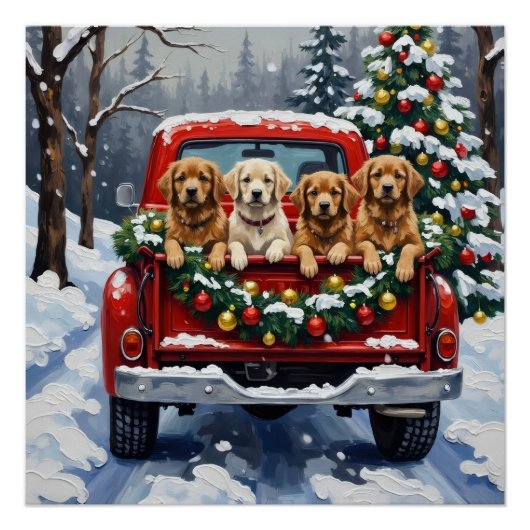 Lhasa Apso Christmas Red Truck Holiday Perfect Poster (Voorkant)