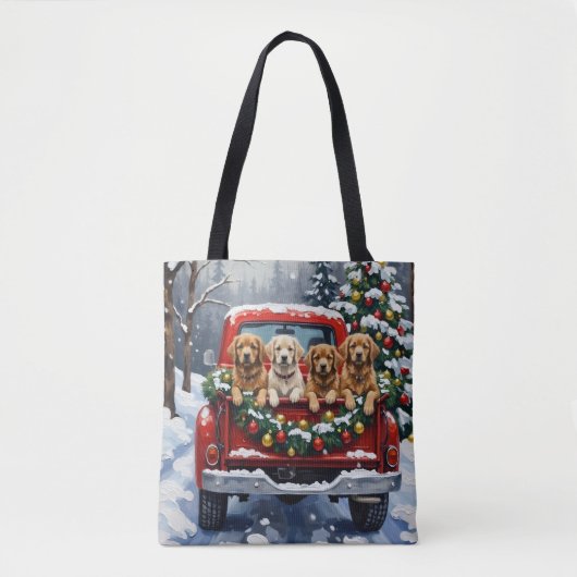 Lhasa Apso Christmas Red Truck Holiday Tote Bag (Voorkant)