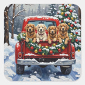 Lhasa Apso Christmas Red Truck Holiday Vierkante Sticker (Voorkant)