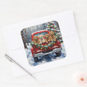 Lhasa Apso Christmas Red Truck Holiday Vierkante Sticker (Envelop)