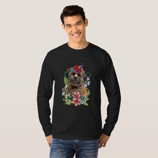 Lhasa Apso Dog Botanical Flower Floral T-shirt (Voorkant volledig)