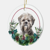 Lhasa Apso Dog Evergreen Berry Wreath Keramisch Ornament (Links)