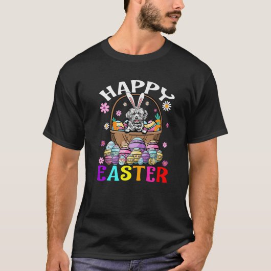 Lhasa Apso Dog Happy Paaster Bunny Eggs Easter T-shirt (Voorkant)