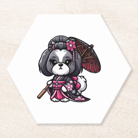 Lhasa Apso Dog Kimono Kartonnen Onderzetters (Voorkant)