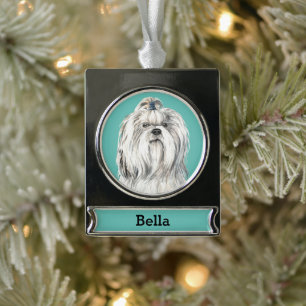 Lhasa Apso Dog Portret Aangepast Verzilverd Banner Ornament