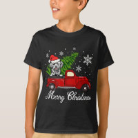 Lhasa apso Dog Riding Red Truck Merry Kerstde