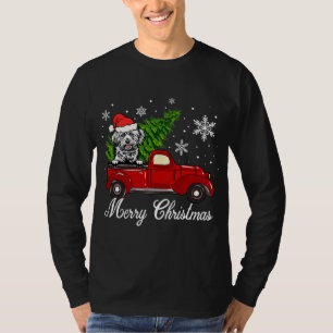 Lhasa apso Dog Riding Red Truck Merry Kerstde T-shirt