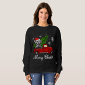 Lhasa apso Dog Riding Red Truck Merry Kerstde Trui (Voorkant volledig)