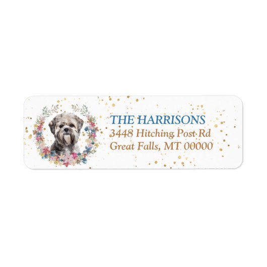 Lhasa Apso Dog Spring Flowers Wreater Etiket (Voorkant)