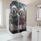 Lhasa Apso Dogs Christmas Snow Holiday Douchegordijn (In situ)