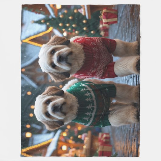 Lhasa Apso Dogs Christmas Snow Holiday Fleece Deken (Voorkant)