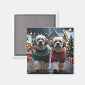 Lhasa Apso Dogs Christmas Snow Holiday Magneet (Voorkant / Achterkant)