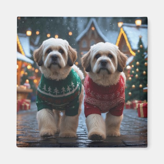 Lhasa Apso Dogs Christmas Snow Holiday Magneet (Voorkant)