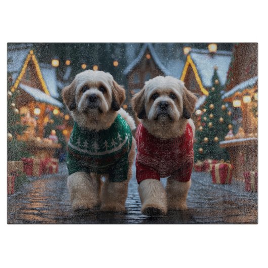 Lhasa Apso Dogs Christmas Snow Holiday Snijplank (Voorkant)