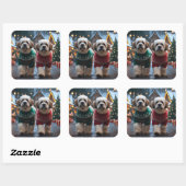 Lhasa Apso Dogs Christmas Snow Holiday Vierkante Sticker (Vel)