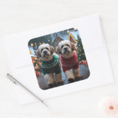 Lhasa Apso Dogs Christmas Snow Holiday Vierkante Sticker (Envelop)