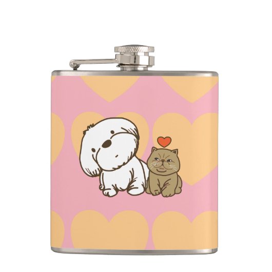 Lhasa Apso en kat Heupfles (Voorkant)