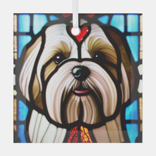 Lhasa Apso "Glas in lood" Glas Ornament (Voorkant)