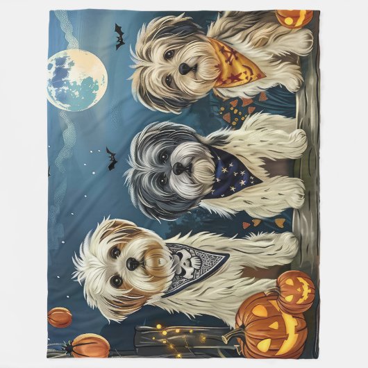 Lhasa Apso Halloween Spooky Fleece Deken (Voorkant)