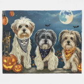 Lhasa Apso Halloween Spooky Fleece Deken (Voorkant (Horizontaal))