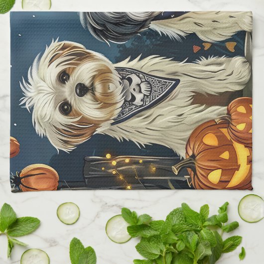 Lhasa Apso Halloween Spooky Theedoek (Gevouwen)