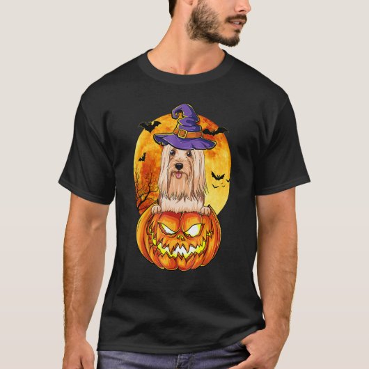 Lhasa Apso Heksenpompoen Halloween Hond T-shirt (Voorkant)
