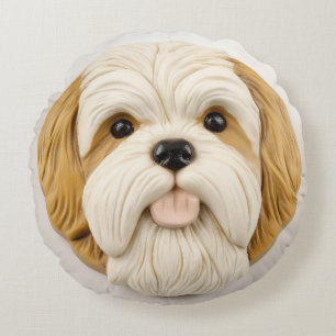 Lhasa Apso hond 3D geïnspireerd Rond Kussen