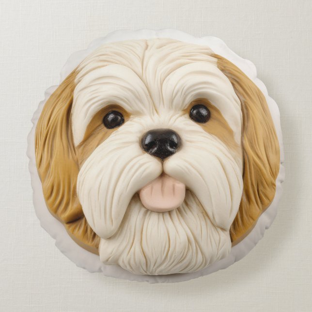 Lhasa Apso hond 3D geïnspireerd Rond Kussen (Voorkant)