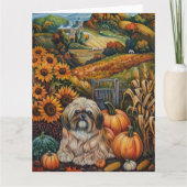 Lhasa Apso-hond Herfst Oogst Thanksgiving Kaart (Voorkant)