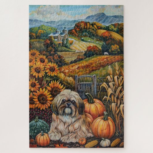 Lhasa Apso-hond Herfst Oogst Thanksgiving Legpuzzel (Verticaal)