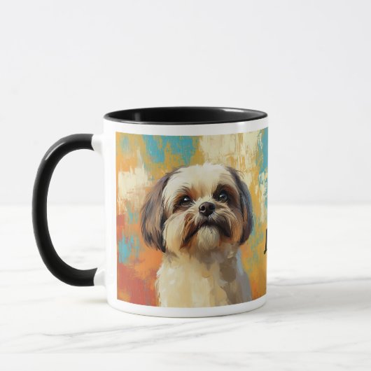Lhasa Apso hond impressionistische verf Mok (Links)