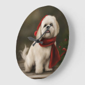 Lhasa Apso-hond in de sneeuw met Kerstmis Grote Klok (Hoek)