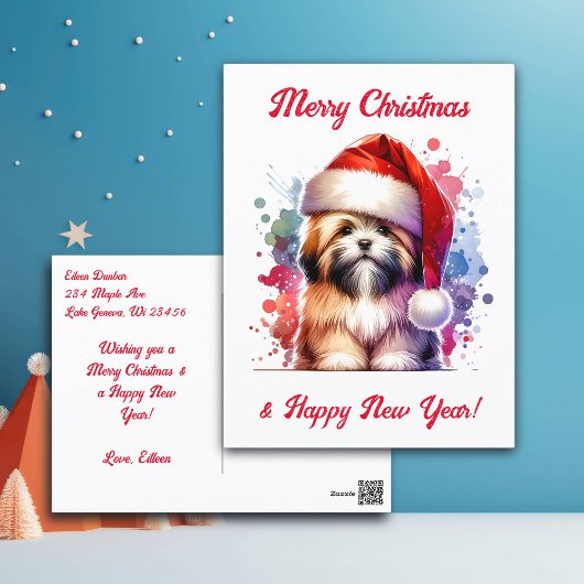 Lhasa Apso Hond in Santa Hat Kerstmis Briefkaart
