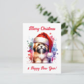 Lhasa Apso Hond in Santa Hat Kerstmis Briefkaart (Staand voorkant)