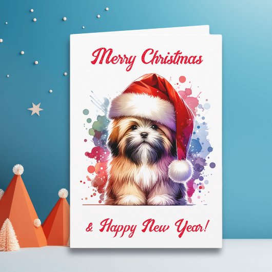 Lhasa Apso Hond in Santa Hat Kerstmis Kaart