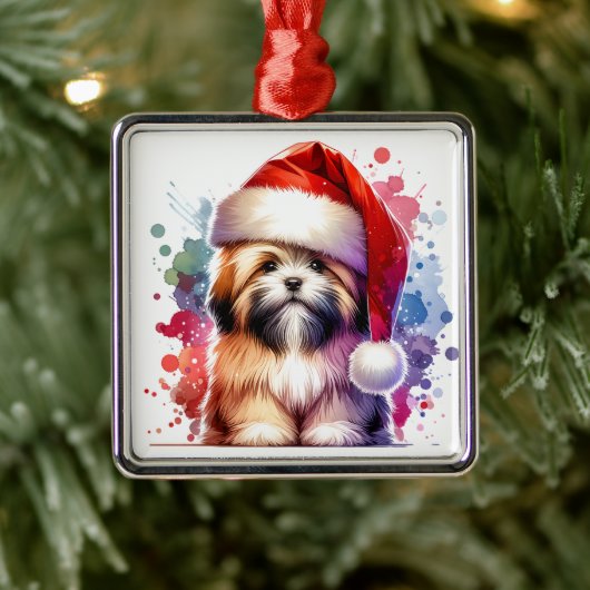 Lhasa Apso Hond in Santa Hat Kerstmis Metalen Ornament (Boom)