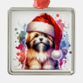 Lhasa Apso Hond in Santa Hat Kerstmis Metalen Ornament (Voorkant)